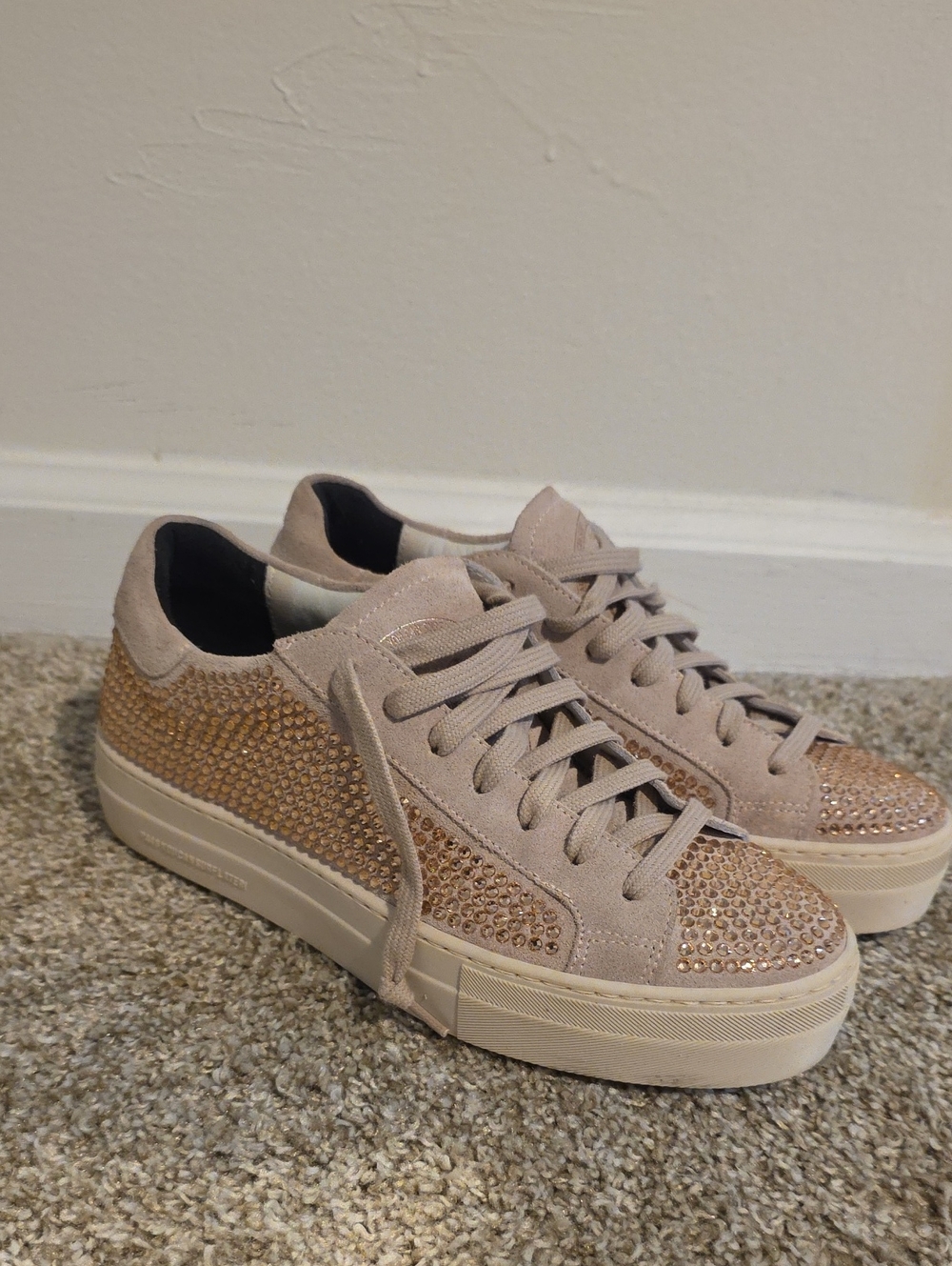 Women’s P448 Pale Pink Rhinestone Suede Sneakers